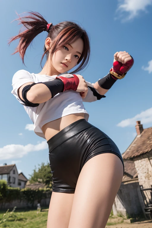 jenf0xx, Team Rocket,Team Rocket uniform, red letter R, White skirt,White crop top,black thigh high stockings, black elbow length gloves,, (look from behind:1.2)