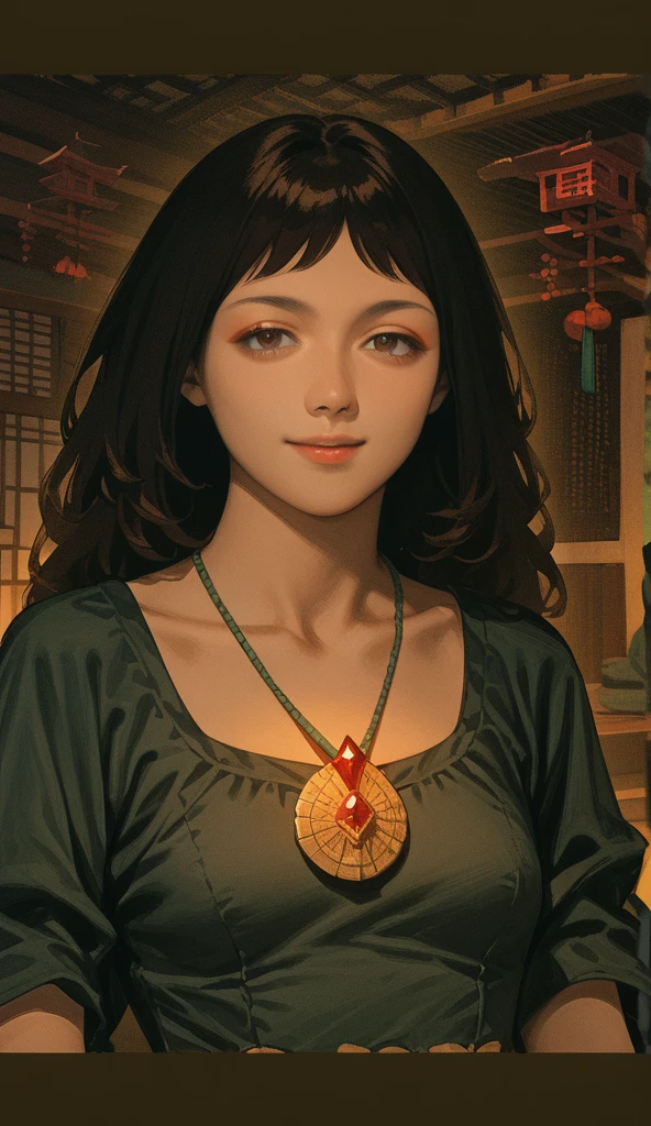 1 menina, Solo, Long hair, ?????, High resolution, Riso, brown hair, Fringe between the eyes, Jewel, Anime, American plan, Naughty face, Contained laughter, oriental, anime style 