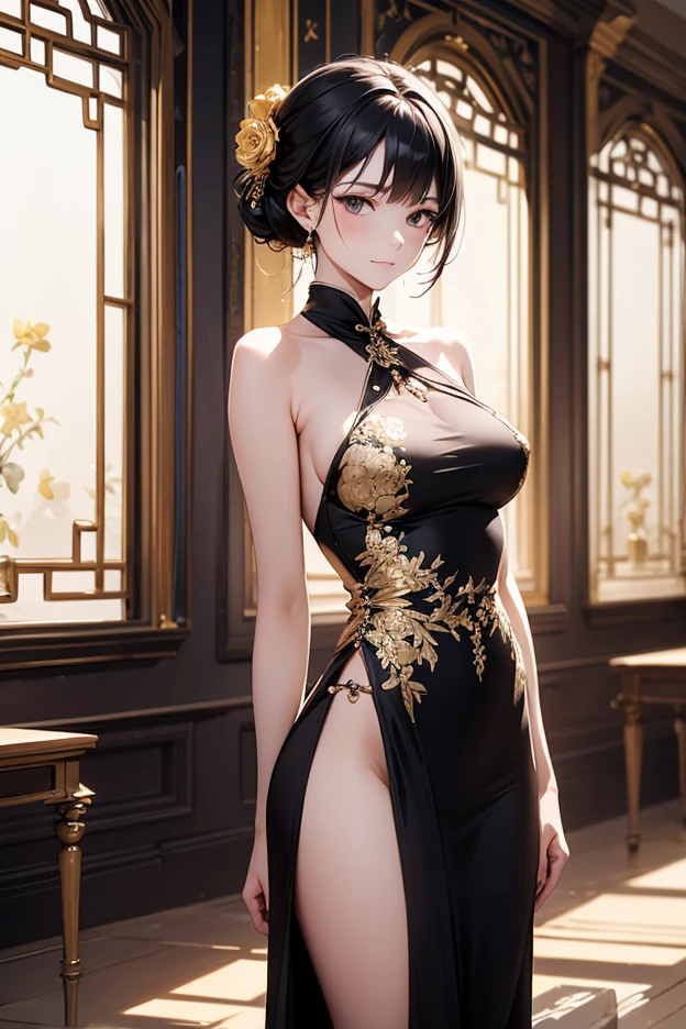 Anime girl in black dress sitting on bed, cute anime waifu in a nice dress, Anime girl wearing black dress, from girls frontline, seductive anime girls, author:Yu Zheding, Guviz, author:Shitao, cute elegant pose, Keqing from Genshin Impact, author:Li Fangying, loli in dress, Fine details. Girl front