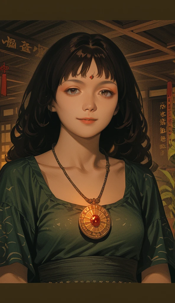 1 menina, Solo, Long hair, Seios, High resolution, Riso, brown hair, Fringe between the eyes, Jewel, Anime, American plan, Naughty face, Contained laughter, oriental, anime style 