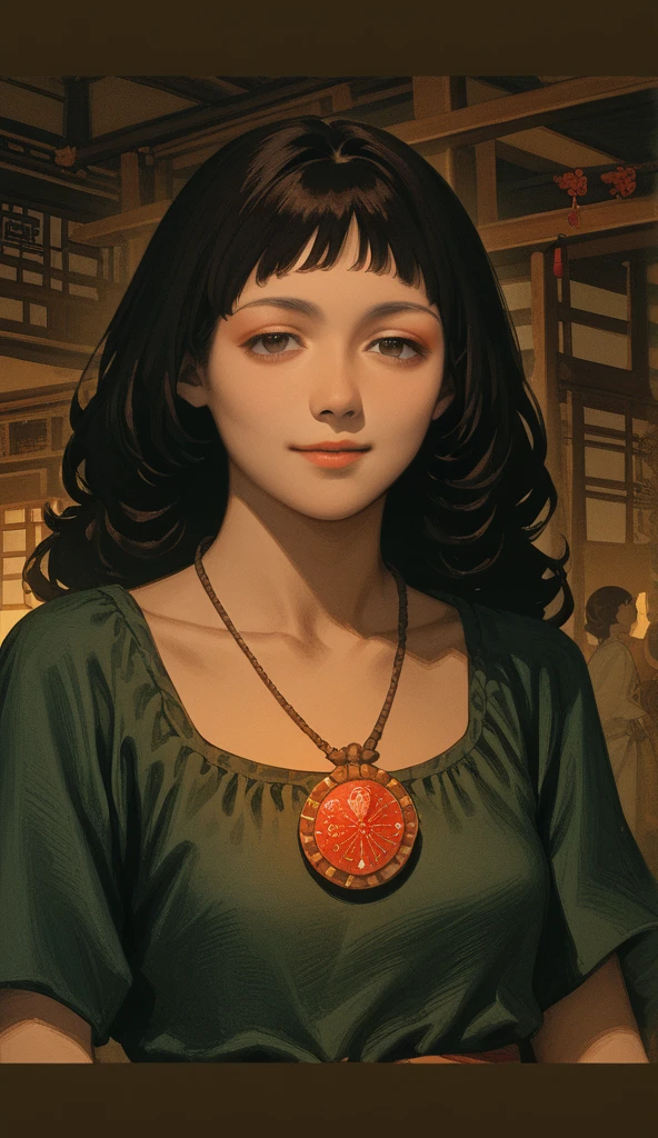 1 menina, Solo, Long hair, Seios, High resolution, Riso, brown hair, Fringe between the eyes, Jewel, Anime, American plan, Naughty face, Contained laughter, oriental, anime style 