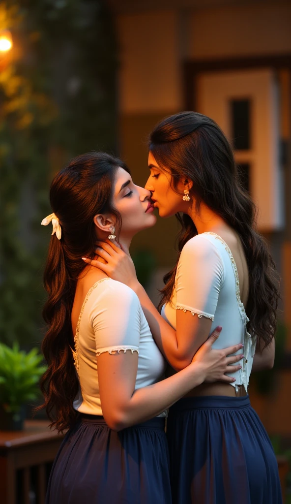 Adaa sharma and karina kapoor, lip kiss to each other, seating on sofa, wear indian kurti
