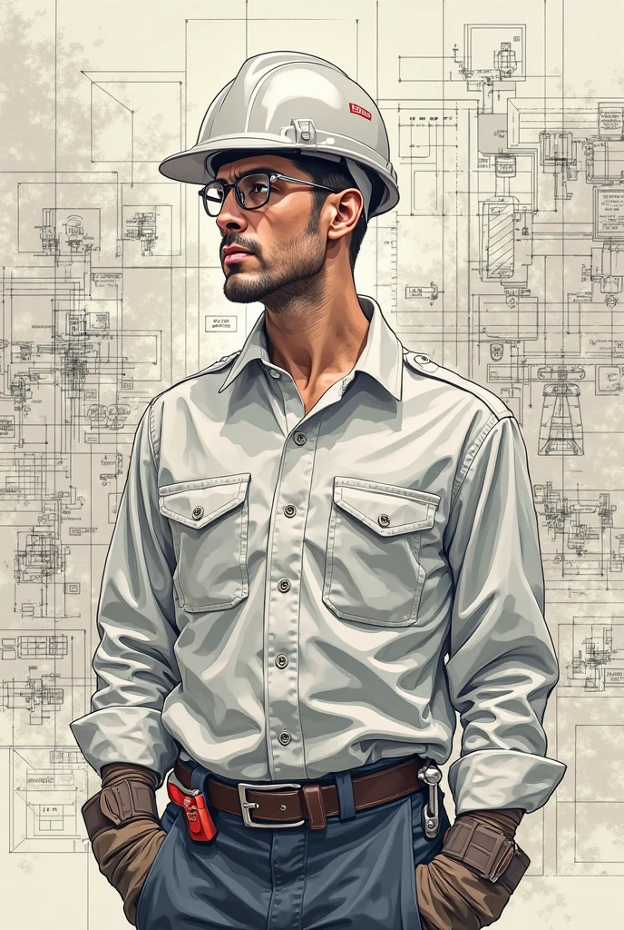 Create an engineer in drawing style for an informational advertisement