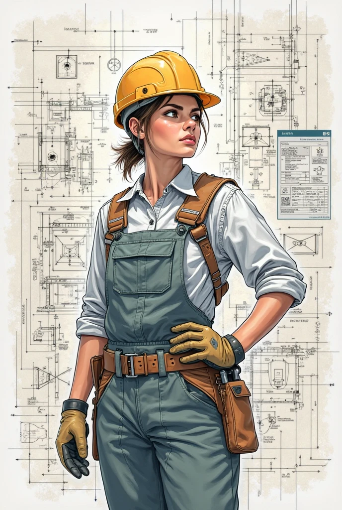 Create an engineer in drawing style for an informational advertisement