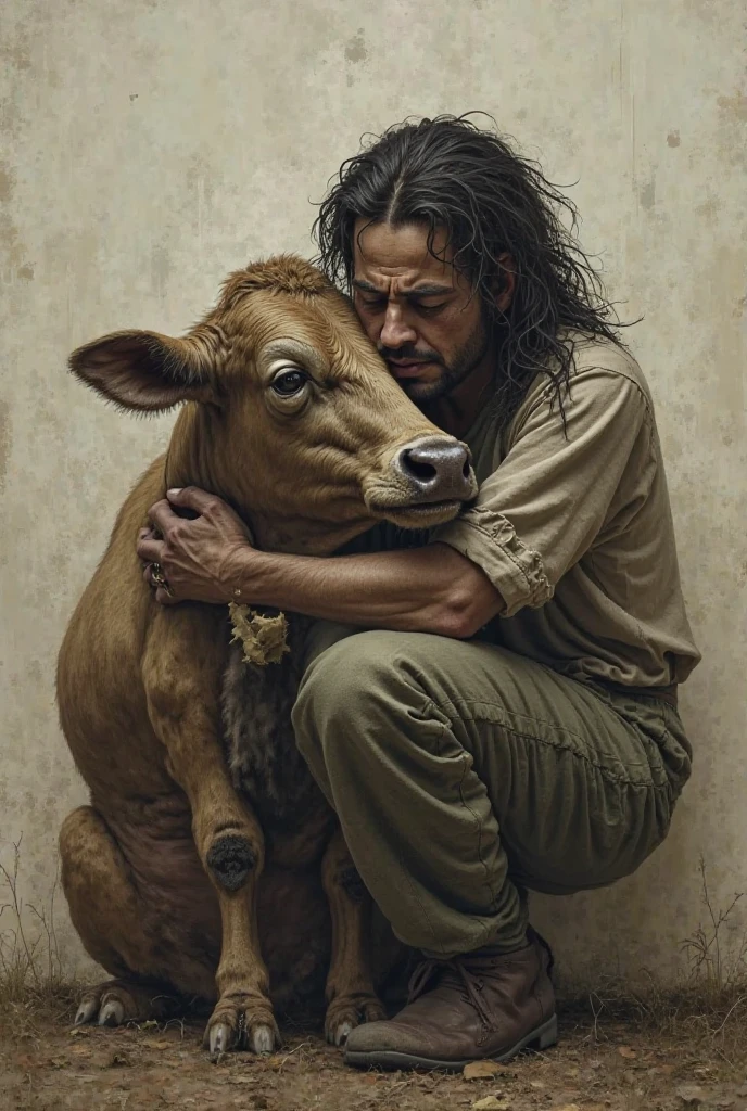 কান্না করতে করতে গরুকে জরিয়ে দরা ইমেজ 