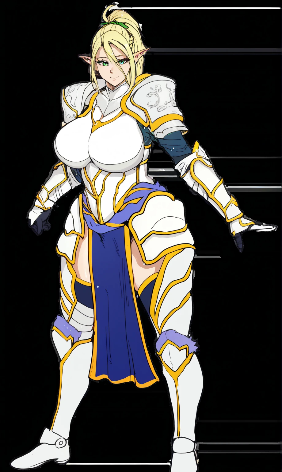 Female, ((holy knight)), blue eyes, white fur, mature body, warrior physique, bulky, (strong), (buff), big breasts, saggy breasts, perfect proportions, long hair, big woman, alluring pose, standing, (plated armour:1.5), ((fully armored:1.2)), solo, by buta99, by chunie, ((full body view)), church