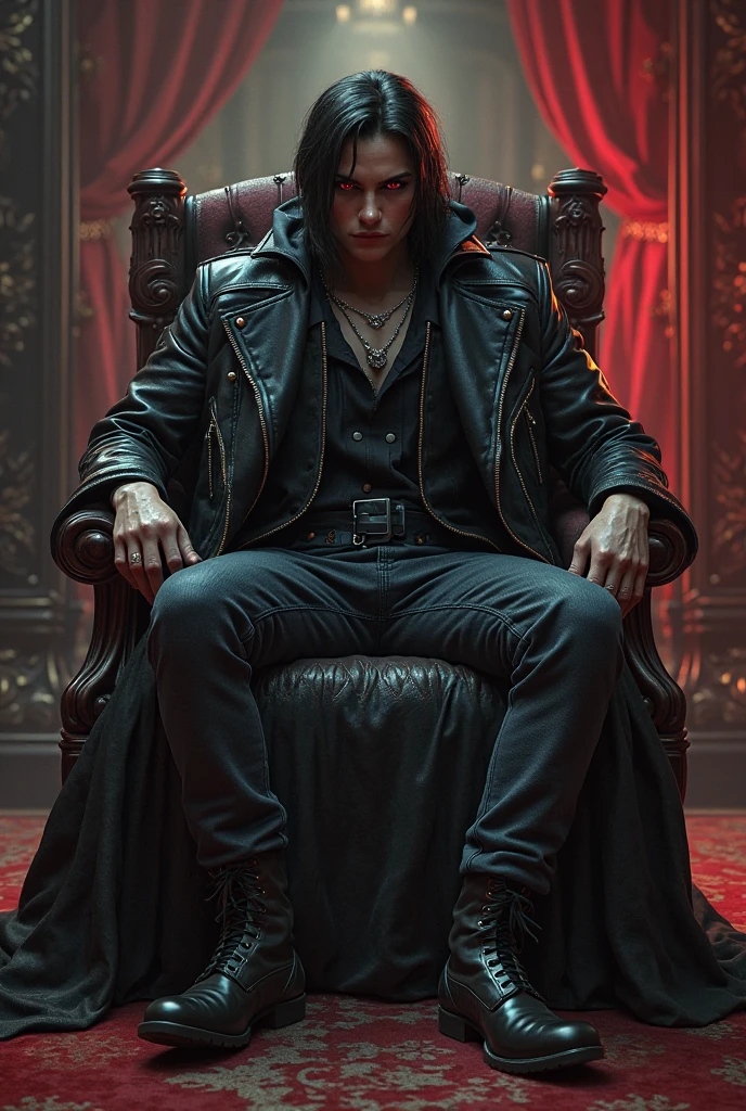 A man with black hair, a tight black leather suit.  ,  ,   , ,,realistically 