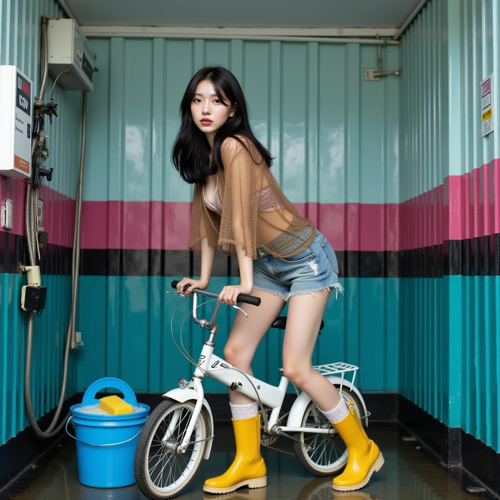 A 20-year-old Taiwanese girl,Wear transparent clothing ,Skateboard with your toes
