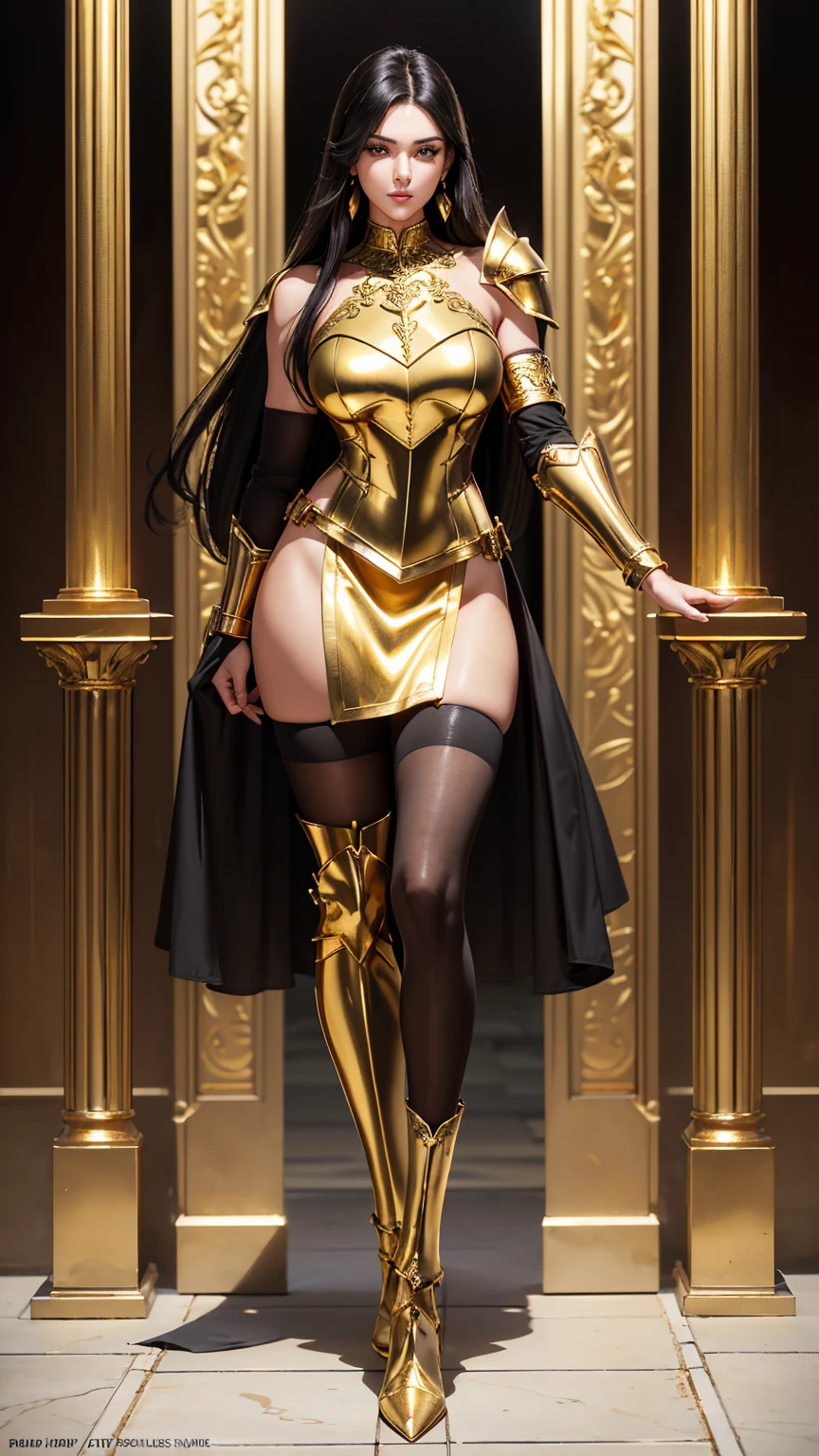 (Front Focus), (In the Dark: 1.6), A Woman Wearing Gorgeous Golden Robe, Fantasy Art, Photo Realism, Dynamic Lighting, Artstation, Poster, Volumetric Lighting, Very Detailed Face, 4 K, Award-Winning 1girl, In the Dark, Deep Shadow, Low Key, Cowboy Shot, (Official Uniform: 1.4), Long Hair, Gray Hair