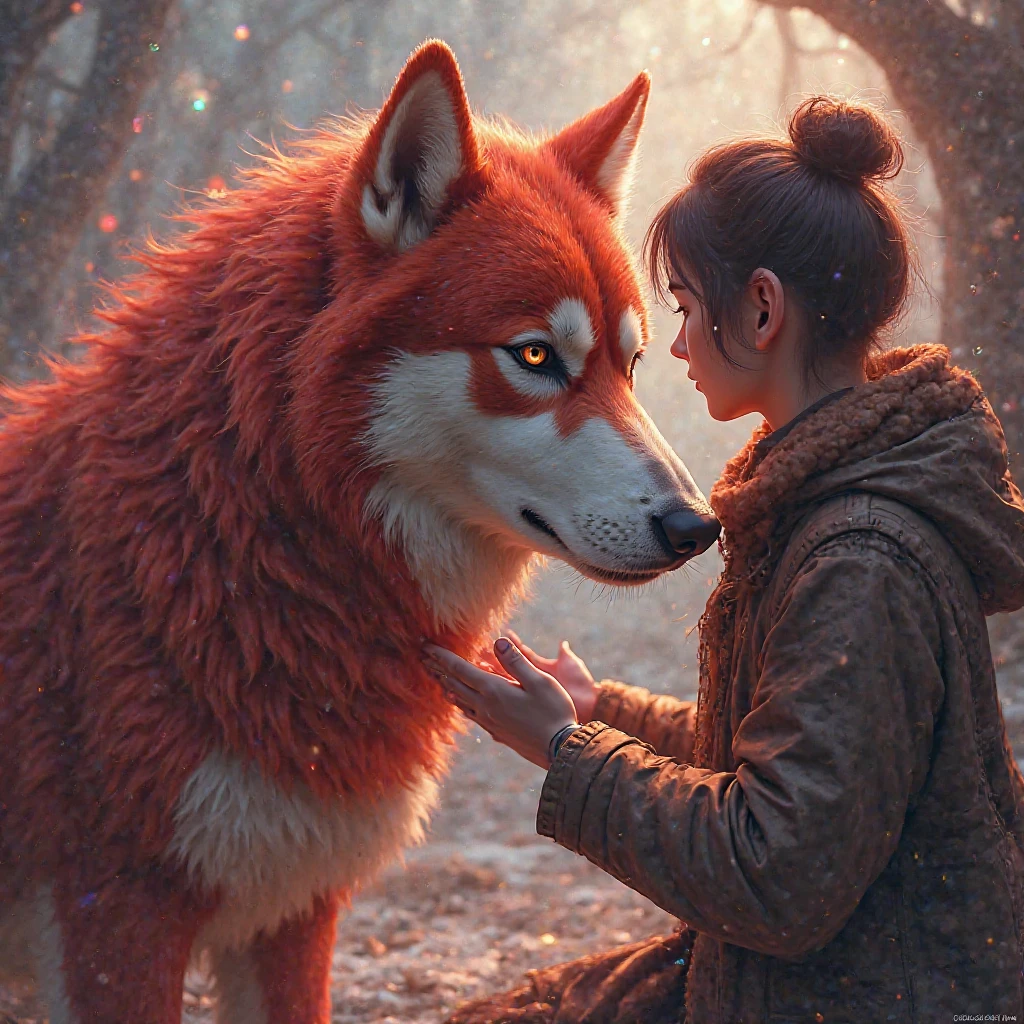 fast red  husky,fantasy,artisticly-armonic, "pov caressed its neck and side"