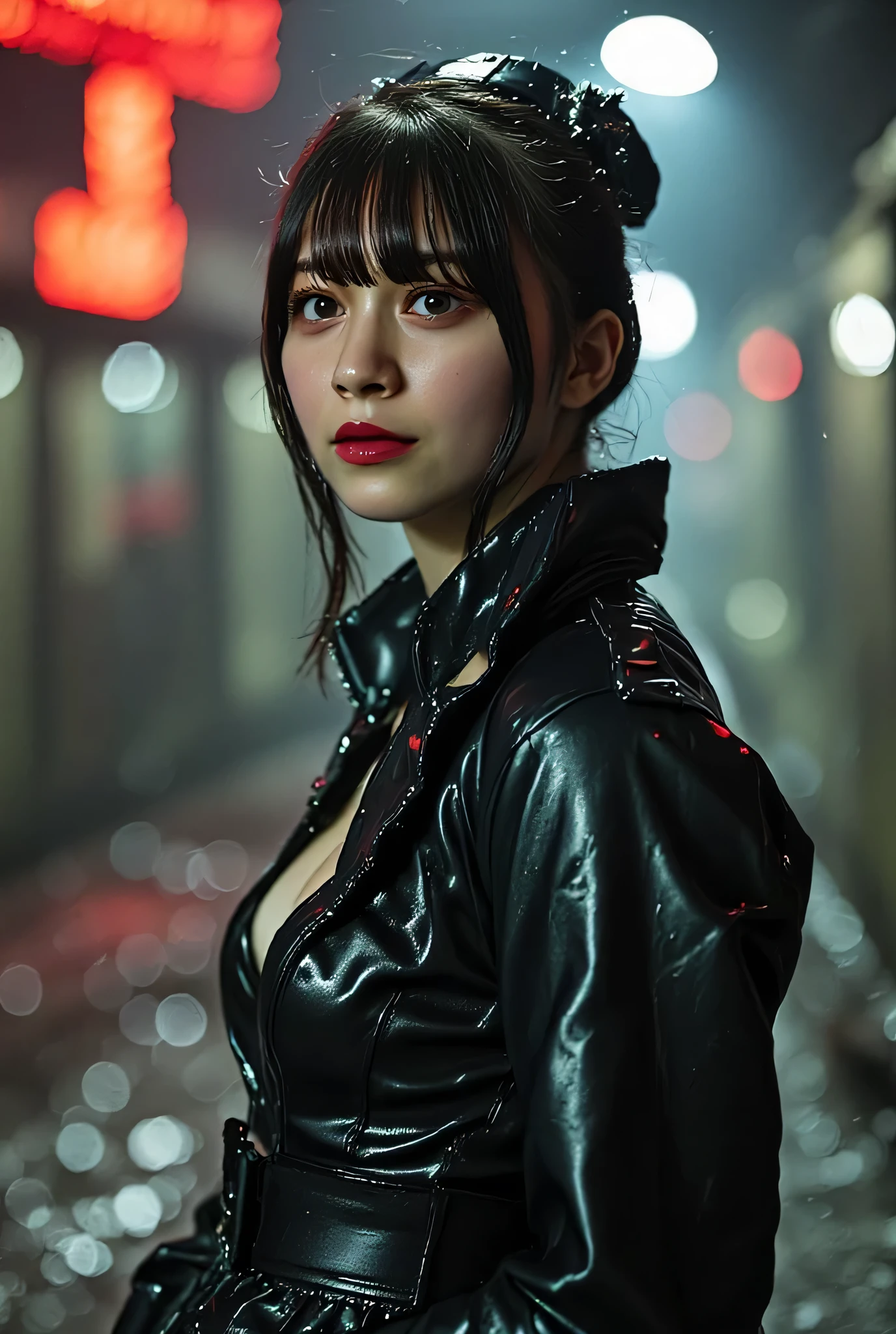 (((Burning Up Early 20th Century European Town:2.0))),((Midnight City:1.7)),(((WW2 Era Atmosphere:2.0))),side view from the back,Side pose,((Looking back and looking at the camera:2.0)),((look back over my shoulder:2.0)),Rear View,One female clown,(cute face:2.0),(Beautiful well-balanced face :2.0),((Twin tails with bangs:2.0)),(Beautiful Eyes:1.3),glamorous shot of a 20-year-old Japanese woman,Beautiful slender body,((model body type:2.0)),((slim body:1.7)),Perfect Body Line,ideal proportions,(big breasts:2.0),((スリーサイズ90-58-86:3.0)),((G Cup Breasts:2.0)), popup,Bare thighs,Sensual Thighs,delicate body,(muscular:1.5),((beautiful tight butt:2.0)),((cute ass:2.0)), ((((bare ass :2.0)))),(((T-back:2.0))),natural posture,(Realistic breast depiction :1.5),Carefully Depicting Limbs Based on Perfect Anatomy,((Black Super High Leg Leotards in Nazi Military Uniforms:1.5)),((Fitted Latex Super Hi-Leg Leotard:2.0)),((Leather long coat with an open back over a leotard:2.0)),((rough mesh black fishnet tights:2.0)),((Nazi Army General's Hat:2.0)),(gloves:1.3),concept art,(top quality:1.5),(masterpiece:1.5),(超高resolution),resolution,UHD,(delicate depiction), carefully drawn with butterfly wings ,32k,((realistic skin texture:1.5)),(((super realistic:1.5))),carefully draw eyelashes,highly detailed face,Highly detailed female hand,Extremely Sensual,(Blurry Dim Backgrounds :1.5),Professional Photography,(movie lights:2.0),((Blade Runner style lighting:2.0))
