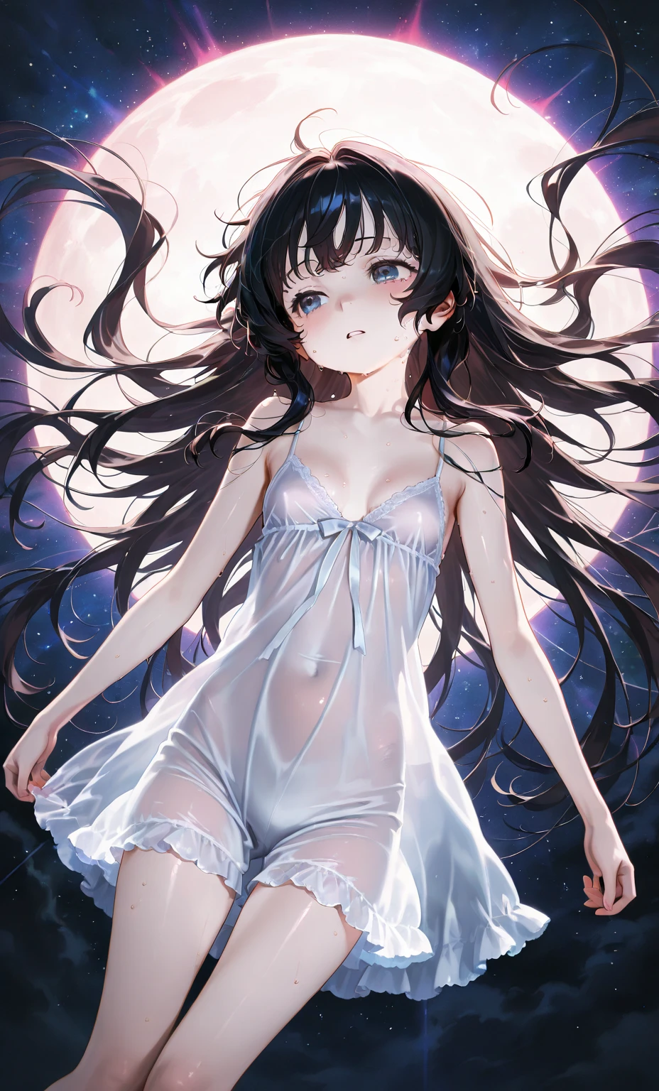 (Perfect body),Best Quality,(8K Portrait),(Official art)、((NSFW))、(((Lori)))、((Short stature))、glares、((Clenching teeth))、1girl in,(blush),(Sweat),(((flat chest)))、(thick thigh butt hair))、(Long hair)、(((Twin-tailed)))、Yellow Ribbon、((White and light blue leotard))、(yellow  eyes)、(((Hands behind the head)))、(((Armpits)))、(((Spread leg shape)、Electronic space、sitting down on the floor