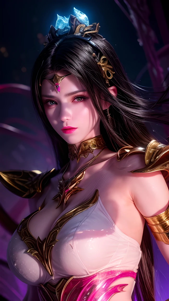 ((Need)), ((tmasterpiece)), (A detailed), Enchanting succubus, Sexy beauty, Perched in clouds, (fantasy illustrations:1.3), Seductive gaze, Charming seductive pose, tight top, wearing golden armour,otherworldly charm, Mysterious Sky, Strange fire clouds,the setting sun,moon full,Seductive pose,Chibi Ancient City,Large portrait building,Head facing right。