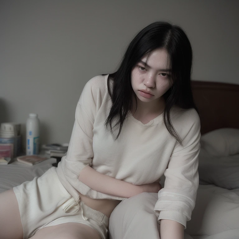 (((CUTE MALAY GIRL))), masterpiece, High quality, UHD 32K, Realistic face, Realistic skin human feeling , A Japanese Lady, 8 years old, ((layered hair with pony)), Very cute and baby-like face, (MATRIX WORLD), ((SADNESS)), (((WHITE))), (((CUTE GIRL))), ((NUDE, NAKED , VAGINA)) SATIN FLORAL PATTERN, straddle in bed, perfect fullbody, Red Lips, earing, ((REALISTIC SKIN HUMAN))