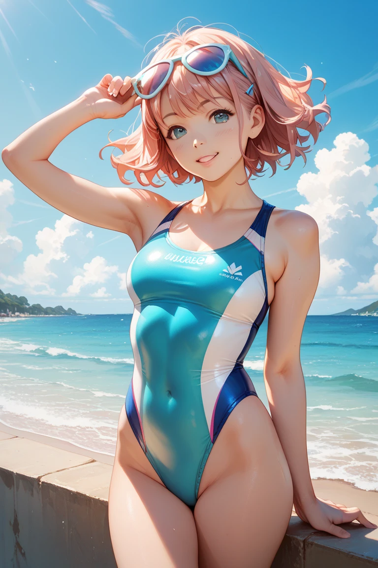 Pink Haired Girl Ocean Plunge leotard Petite slender Fearless smile Twin tails Turn around