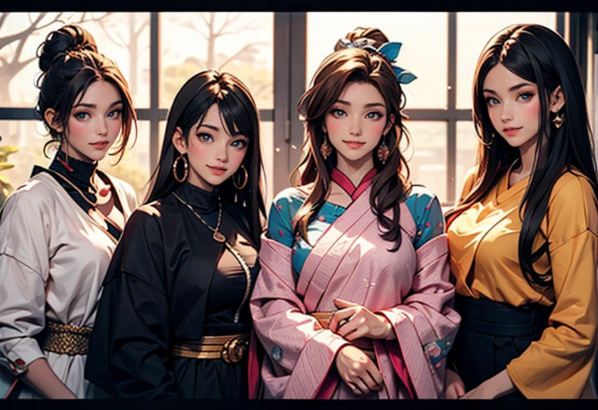   Cute old girls  , height: about 160cm,  brown eyes,  bright and beautifully colored clothes ,  long straight black hair , masterpiece, 最 High Quality , 超 High Quality ,  High Quality ,  vodel dbz, ultla vodel dbz,   It's ridiculous, 4k, 8K, 16K,  More details,  Complicated Details,  amazing shading,  high contrast ,  realistic, photo  realistic, RAW de 8K ,  de 8K ,  super accurate illustration ,  Move,   complete ??????? ,   Correct ???????  ,   perfect proportions ,  perfect face ,  perfect hand ,   perfect legs , Perfect Buds