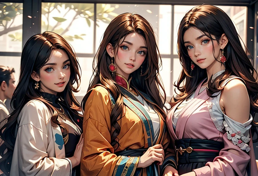   Cute old girls  , height: about 160cm,  brown eyes,  bright and beautifully colored clothes ,  long straight black hair , masterpiece, 最 High Quality , 超 High Quality ,  High Quality ,  vodel dbz, ultla vodel dbz,   It&#39;s ridiculous, 4k, 8K, 16K,  More details,  Complicated Details,  amazing shading,  high contrast ,  realistic, photo  realistic, RAW de 8K ,  de 8K ,  super accurate illustration ,  Move,   complete anatomy ,   Correct Anatomy  ,   perfect proportions ,  perfect face ,  perfect hand ,   perfect legs , Perfect Buds