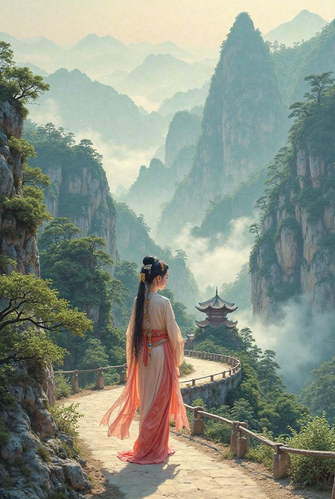 Tang dynasty woman on a mountain road