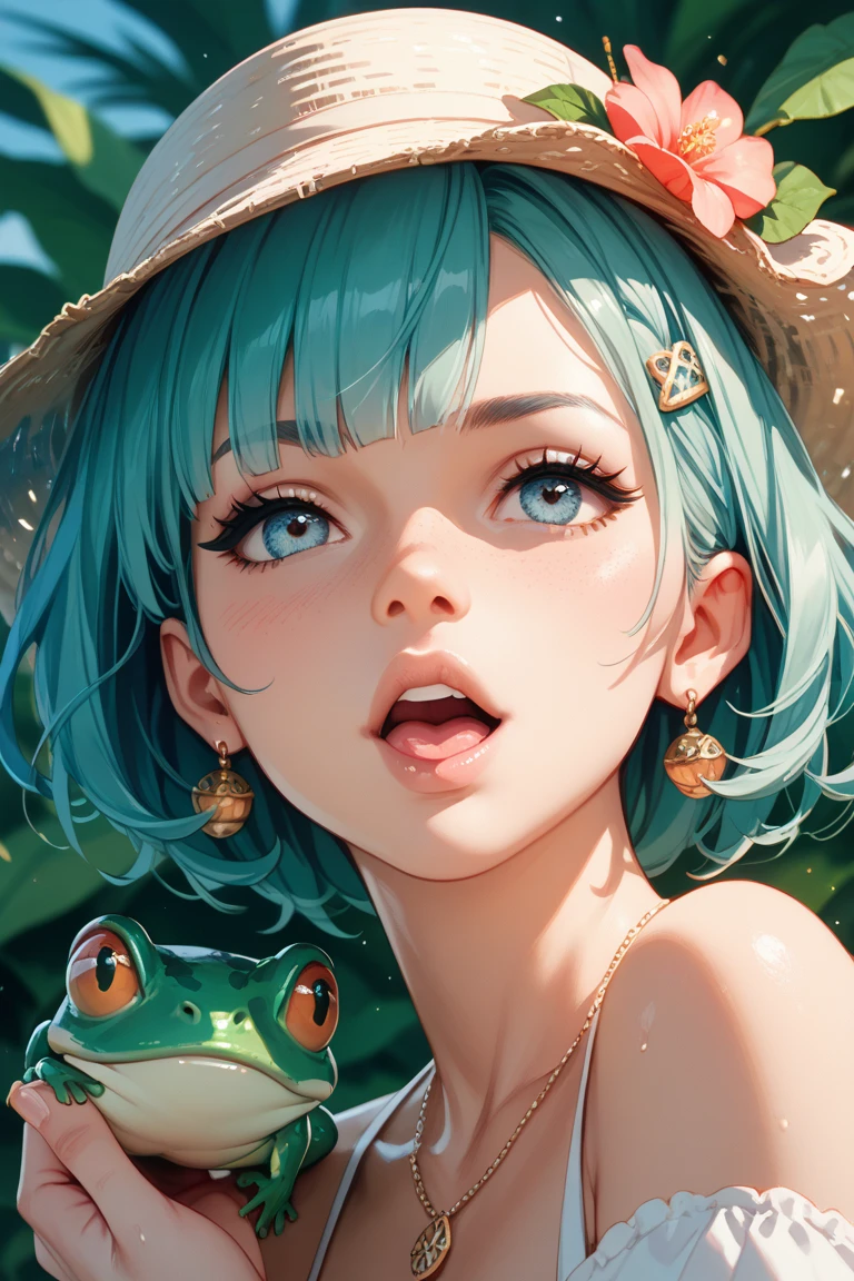 Girl swallowing a frog