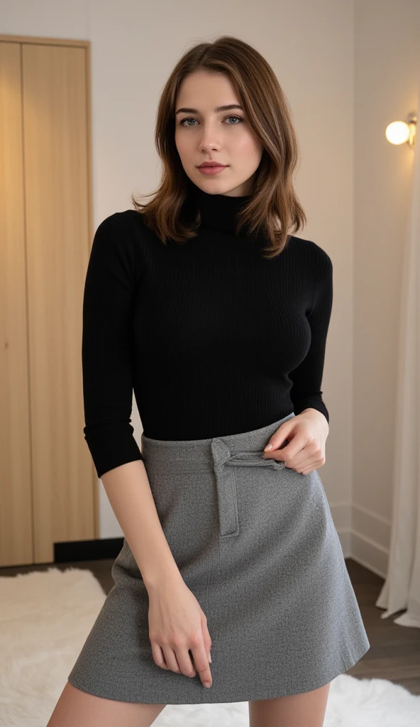 ((best quality)), ((masterpiece)), (detailed), 1girl, cold weather, long wool socks, skirt, turtle neck