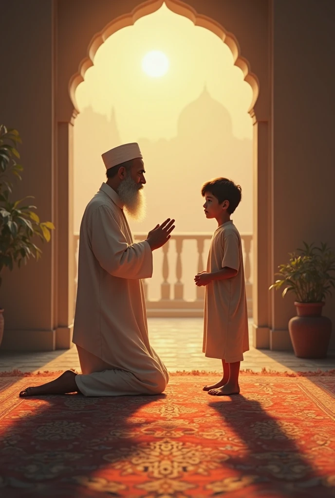 Father praying namaz infront of his child in masjid