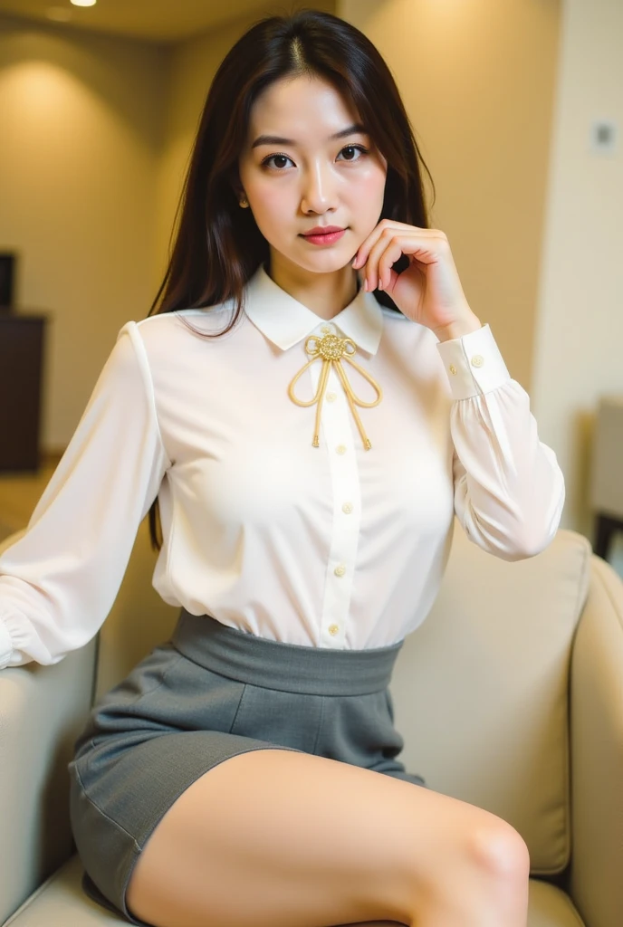 (((masterpiece))), (((Highest quality: 1.4))), ((Super detailed: 1.4)) ,Very detailed, (RAW Photos:1.2), (Realistic), (Genuine:1.4), Absurd, Finer details, High resolution, Very detailed顔と目, Realistic, Textured skin, Anatomically correct,
1 Girl,Lovely, alone,Beautiful and detailed sky,Cafe details,Sitting,abolition,(smile:1.15),(Please keep your mouth shut) Small breasts,Beautiful and delicate eyes,(Collared shirt:1.1), White shirt, Pleated skirt,black领,black,White lace, Beautiful legs,(Super realistic pantyhose:1.3), Buttons suddenly open
(Short Hair Details:1.2),Flowing Hair ,New frog style,,White skin,Light,Bedroom,Bedridden