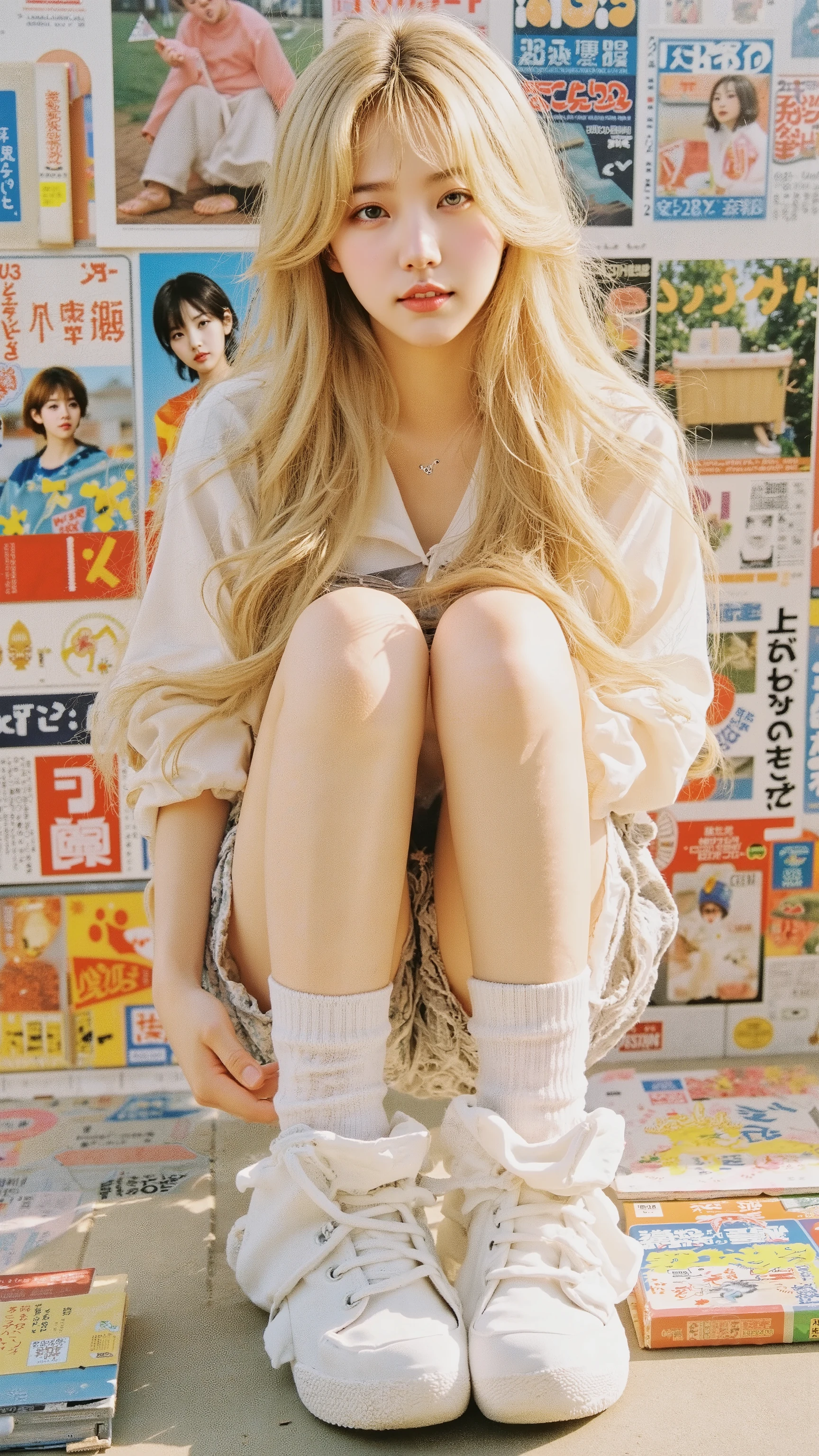 collage art、Retro Collage、Magazine clipping、Vintage Material、Blonde Girl、smile、２０００10s style、baggy socks、Japanese high school 、
