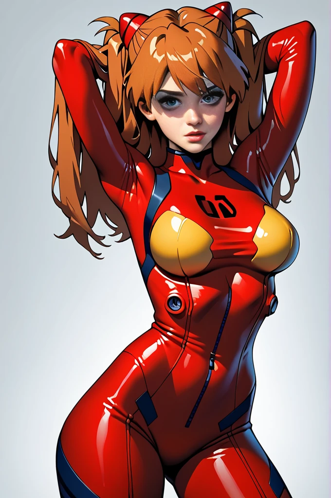 Highest quality High resolution Simple A cute girl cosplaying as Asuka Langley in her red pilot suit head to feet:1.5