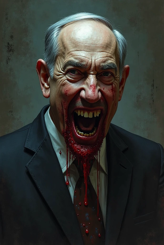 draw me a picture of Benjamin Netanyahu. like blood pouring from his face like a demon