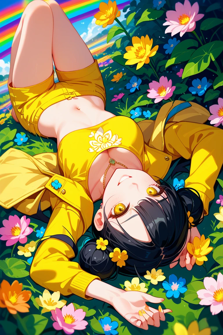 There was a woman sitting on the floor,Flowers in hand, sitting with flowers, relaxed poses, with backdrop of natural light, natural fragile pose, chiho, seductive seated pose, Ayaka, Attractive pose, With flowers, japanese shibari with flowers, Chiho ashima, Young sensual gravure idol, side pose,The chest is large,Pleasure,ssmile
