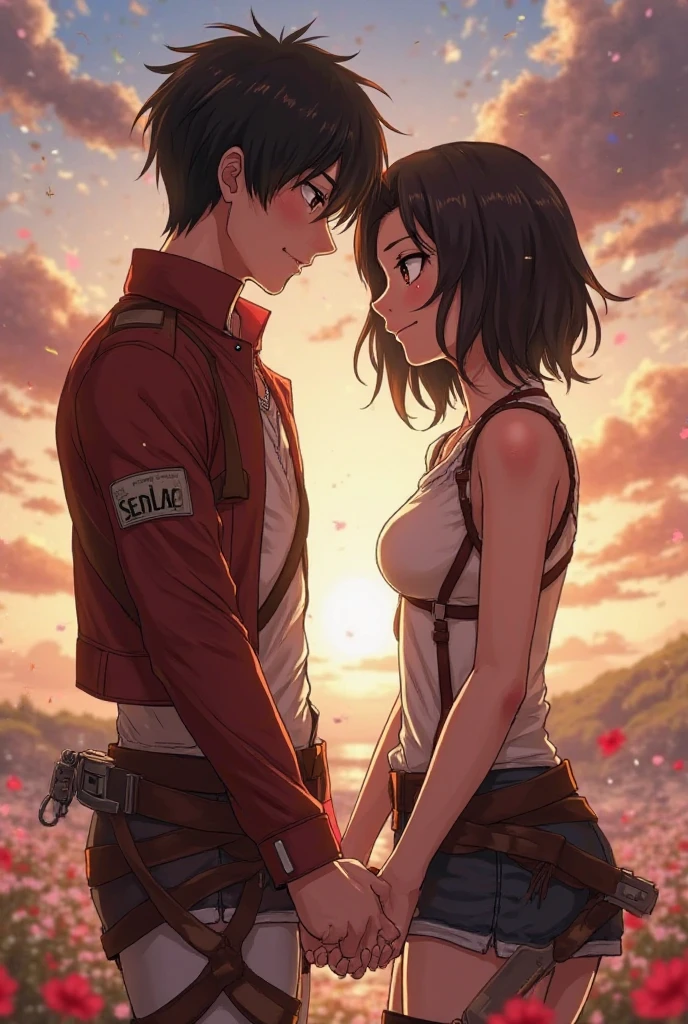 Eren Yeager (Left) and Mikasa Ackerman (Right), In water, Kissing, Couple, Moonlight, Romantic, Anime wallpaper, Perfect lighting, Masterpiece