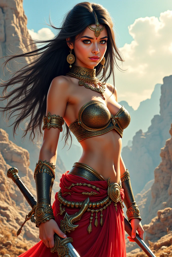 young persian girl, ancient persian warrior, wielding an arabic sword, evil look,,combat stance, facepaint, bodypaint, sexi, small breasts, ancient persian battle dress and armor, desert in background, highly detailed, vibrant appearance, creative behavior, extremly detailed, imaginative, sensual, spontaneous, highest quality, skin texture, intricate details, (cinematic lighting), RAW photo, 8k, masterpiece,best quality,ultra-detailed,very detailed illustrations,extremely detailed,intricate details,highres,super complex details,extremely detailed 8k cg wallpaper,