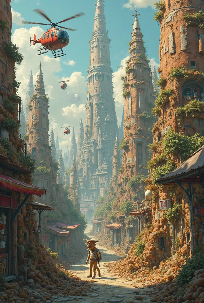 A poop city with helicopters