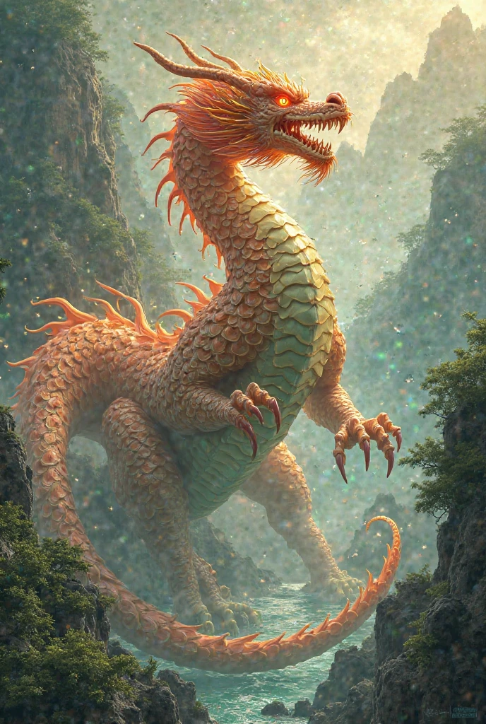 A female dragon with large breasts whose entire body is covered in scales。