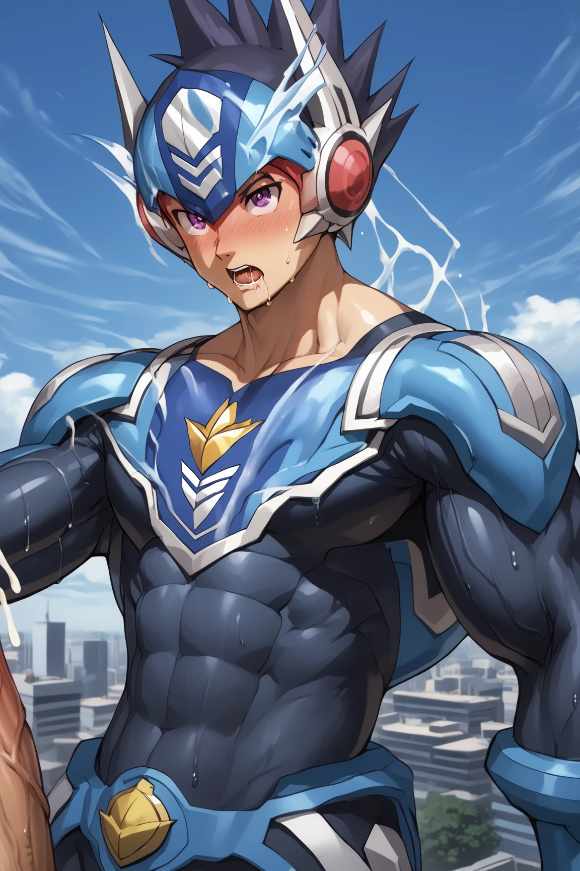1man, mature male, solo, in taimanin style, small bulge, dynamic action, dutch angle, sleeveless bodysuit, short hair, 2000s, VHS Quality, masterpiece, best quality