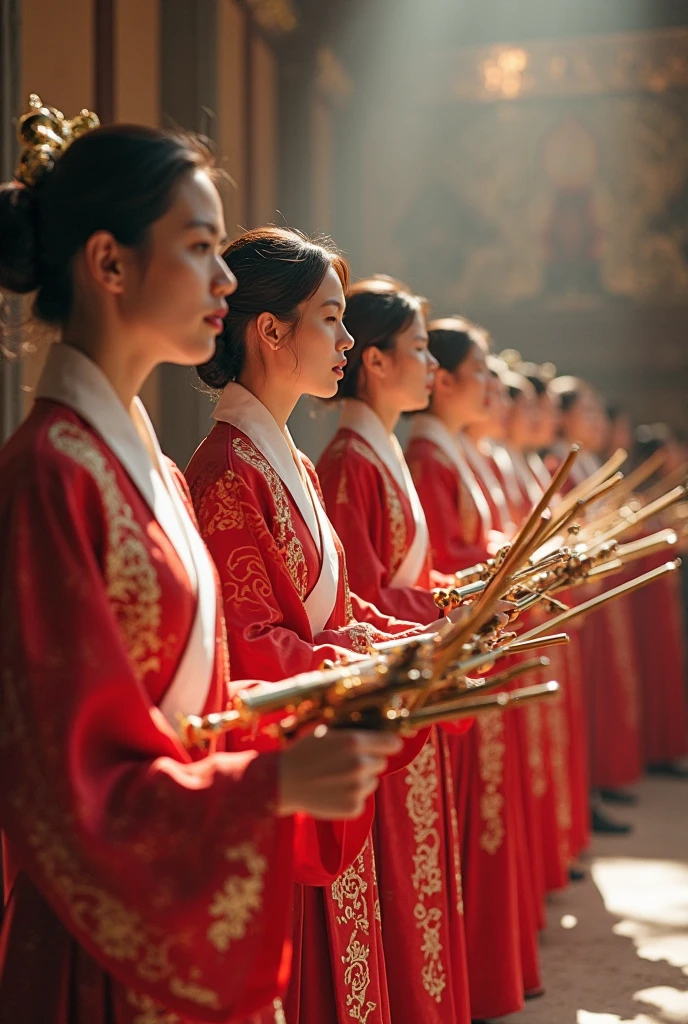 A 12-member praise group playing tonchime instruments at Dunjeon Church. Kwon Sa-sama, 9 people, 1 female senior, 2 male adults. The group name is drawn in a Grace Praise Group photo graphic