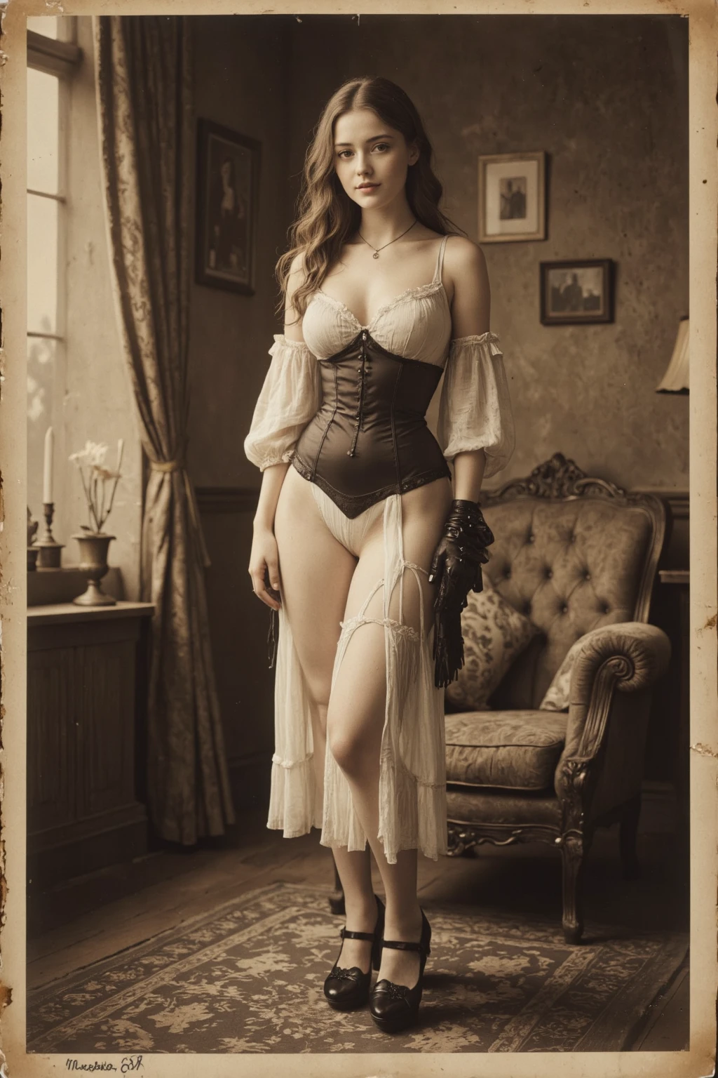 award winning photo of a lone beautiful young full-breasted caucasian (Victorian female:1.6) wearing a (victorian dress:1.2) and (vintage lingerie:1.4) and victorian garter belt and hose and choker and hair ornaments, disrobing for the viewer's pleasure, jutting breasts covered, in a (luxurious Victorian sitting room:1.2) (victorian wallpaper:1.2) (victorian furniture:1.2), (victorian carpet:1.2), (rich:1.4), erotic, voluptuous, sensual, lascivious, lewd, alluring, arousing, pornographic, submissive, dominant, fearful, melacholy, sexual, sexy, romantic, BDSM, moody and melanchonic atmosphere with dark background by lee jeffries nikon d 8 5 0 film stock photograph 4 kodak portra 400 camera f 1 6 lens rich colors hyper realistic lifelike texture dramatic lighting unreal engine, trending on artstation cinestill 800 t eastmancolor, (bokeh focus, golden hour lighting). <lora:gothicNoirStyle_gothicNoir:0.5>,(LadyDim:0.5),<lora:epiNoiseoffset_v2:0.7>, (dark studio, rim lighting, two tone lighting, dimly lit, low key:1.6)
