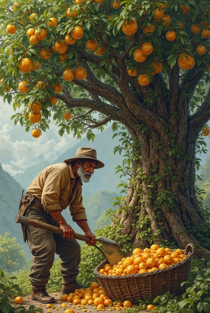 একটি  লোক এসে ওই টাকা গাছ  গাছে ঘোরা দিয়ে খেটে পেলতেছে কুরাল দিয়ে একটা ভাড়ি সামনে