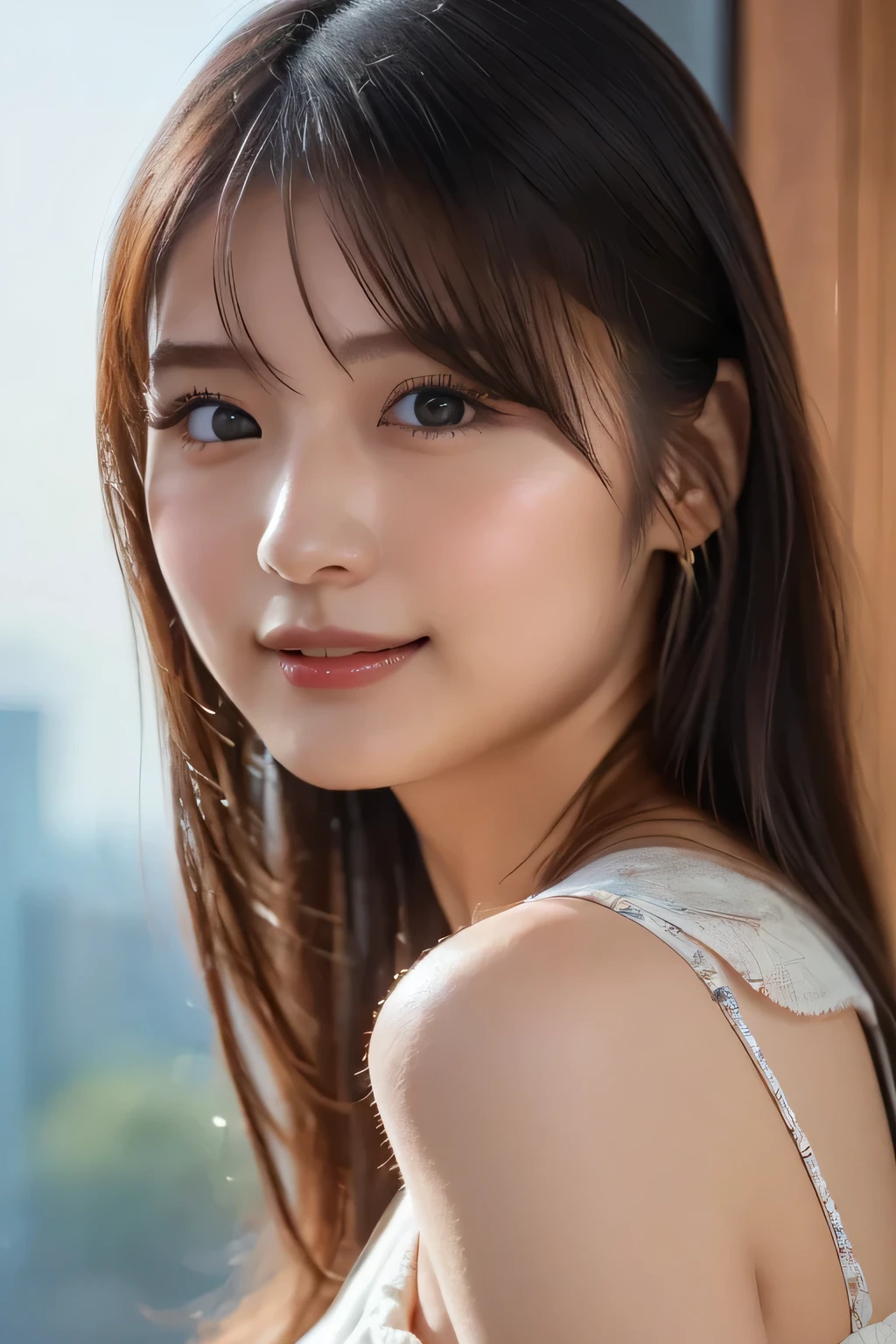 A girl holding a camera, mix4,(8k, RAW photo, best quality, masterpiece:1.2), (realistic, photo-realistic:1.37),1girl,cute,cityscape, night, rain, wet, professional lighting, photon mapping, radiosity, Physically-based rendering, gradient brunette hair, short curly hair, handsome, girly, white ball set, superb picture quality, high resolution, 1080p, (clear face), (detailed face description), (detailed hand description), (masterpiece), (exquisite CG), extreme light and shadow, messy hair, masterpiece, rich detail, (exquisite facial features), (highest image quality), (masterpiece), (detailed eyes), look forward to your eyes, delicate collarbone