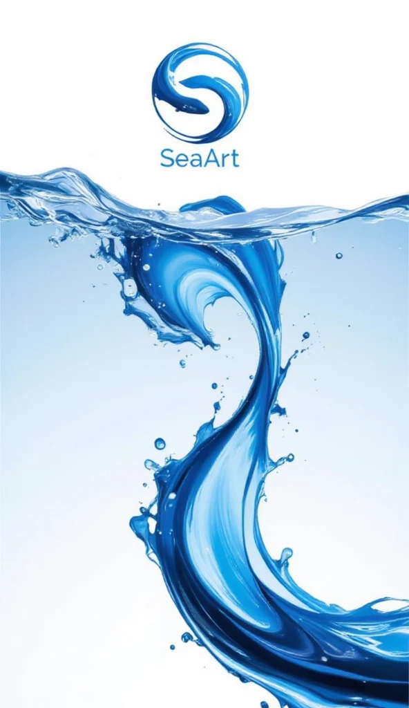 is a blue and white color like a swirl of water、The。 The overall exterior is modern and dynamic、that make you feel movement and fluidity。 blue gradation of the SeaArt logo、as if water is alive、smoothly changing from dark to light。 The background is transparent, and the 、The logo itself, which gives depth to the design, stands out。（（「SeaArt」
Includes design-like characters：2.0））