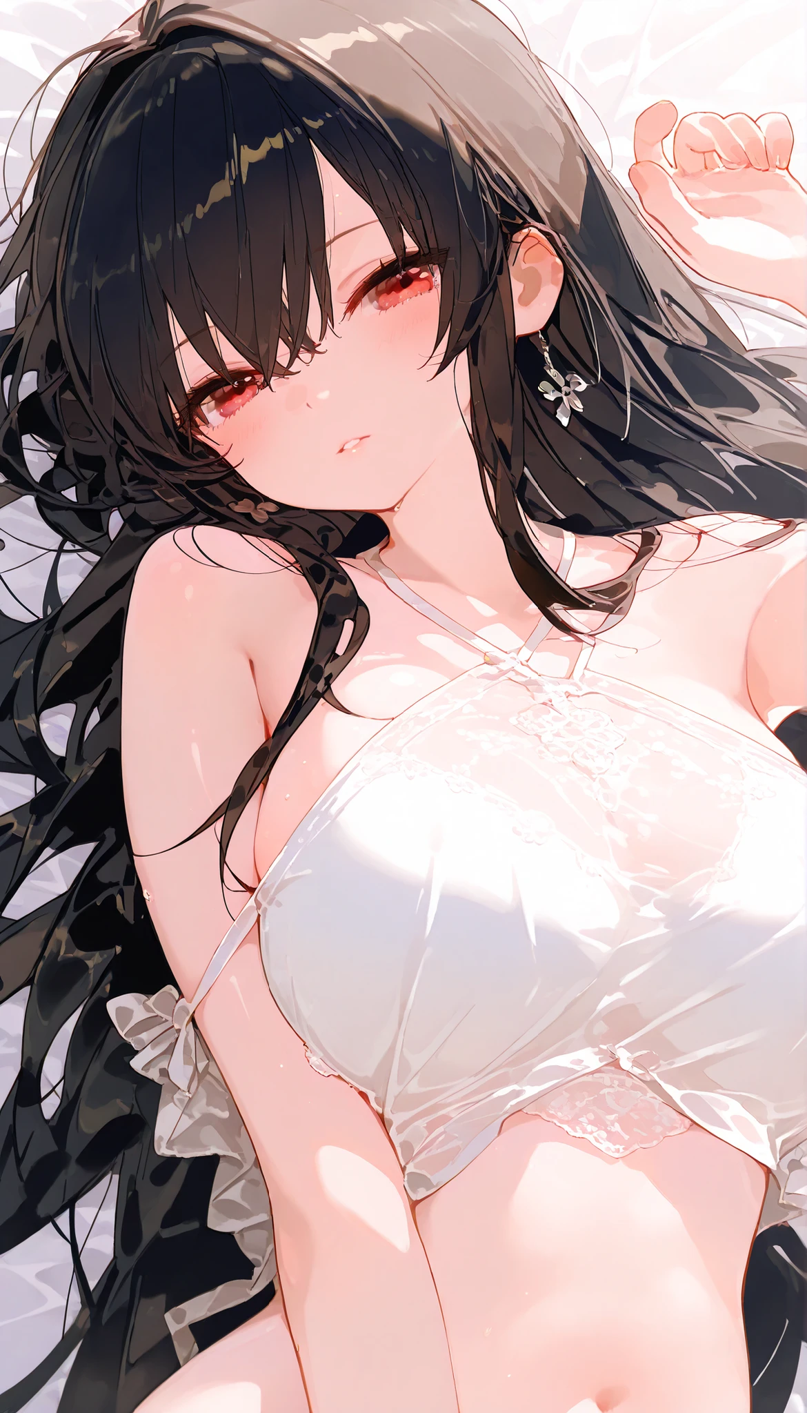 ,4k,8k,12k,((master piece,best quality,high resolution,ultra-detailed,beautiful detailed face)),((鮮明な瞳,綺麗な瞳,Beautiful eyes)),((お酒に酔っている,泥酔)),((巨大な耳,巨大な狼の耳:1.5)),眠そうな顔,顔を強調する,黒色のベッド,ベッドの上に座る,