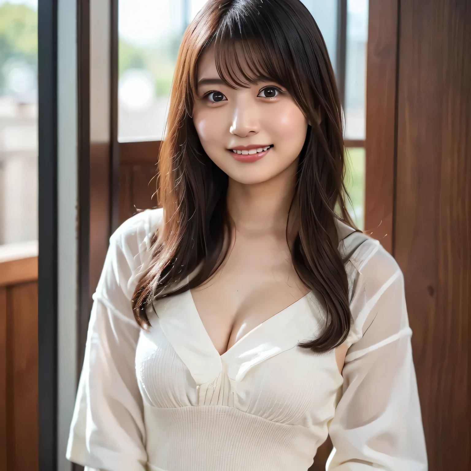 cute、The face is very delicate、最高masterpiece, (Highest quality, 8K, 32k, masterpiece, Hmm.........: 1.2), Japanese women:1.5, Big Breasts:1.5、Long Hair:1.5、Looking up、smile、smile、Open、Completely naked、Neon city at night, Idol、tits、A big smile