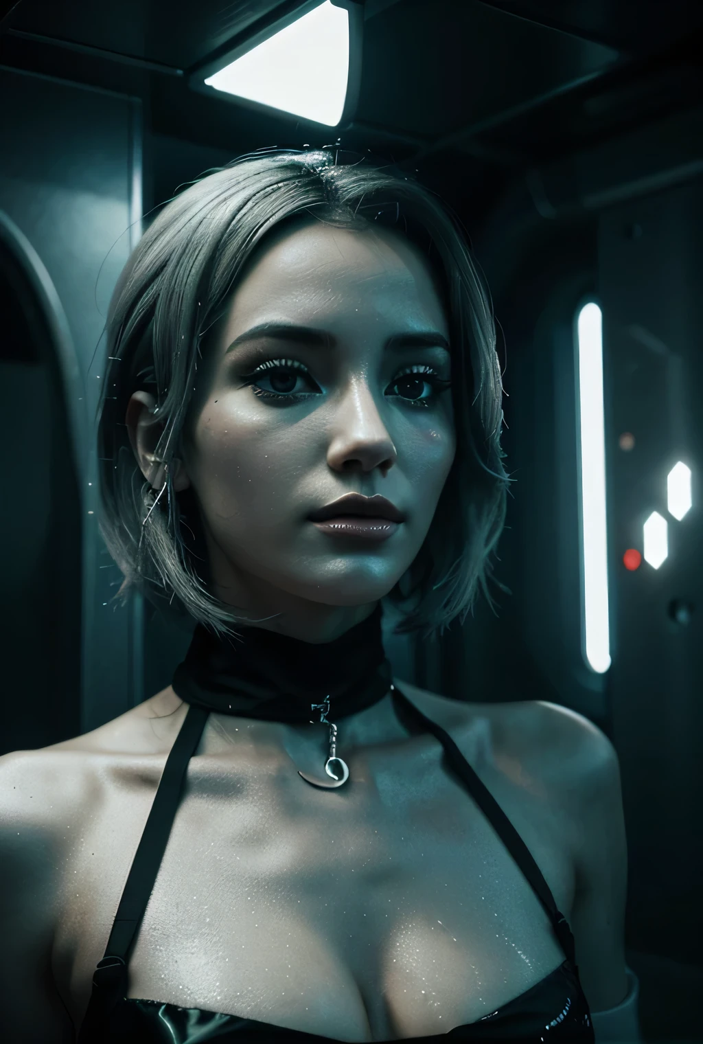 Cyberpunk noruegeise girl , white hair , short hair