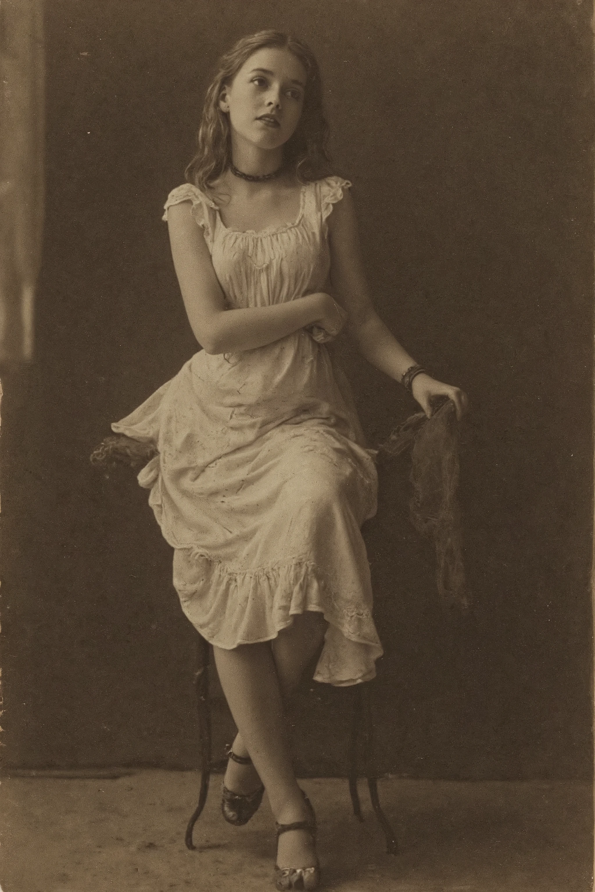 YFG-Signatures, antqgldnCE style, NSFW,
Full-body photo of a young prostitute Marie Antoinette for advertising,
This photo was taken in a high-class brothel,
19th century photograph, antique photograph, sepia-toned photograph, natural smile, Her name, Her price, Photo date,