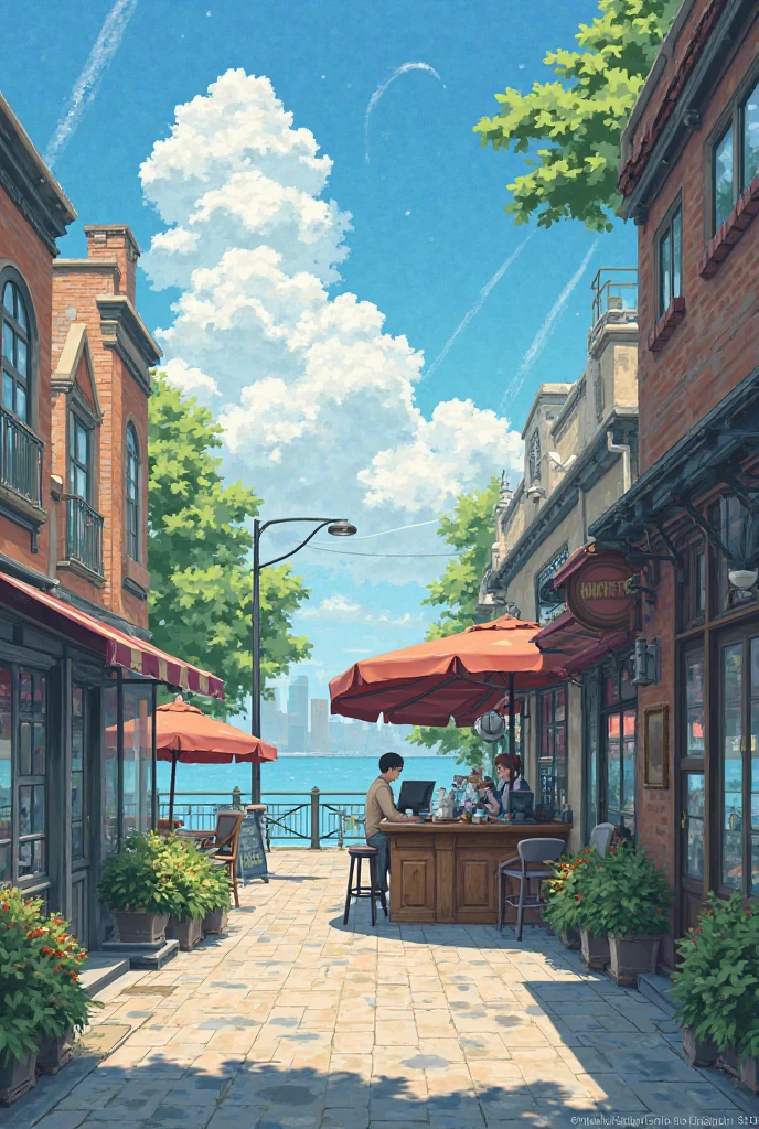 Le ciel, un trottoir et au milieux un comptoir de bistro