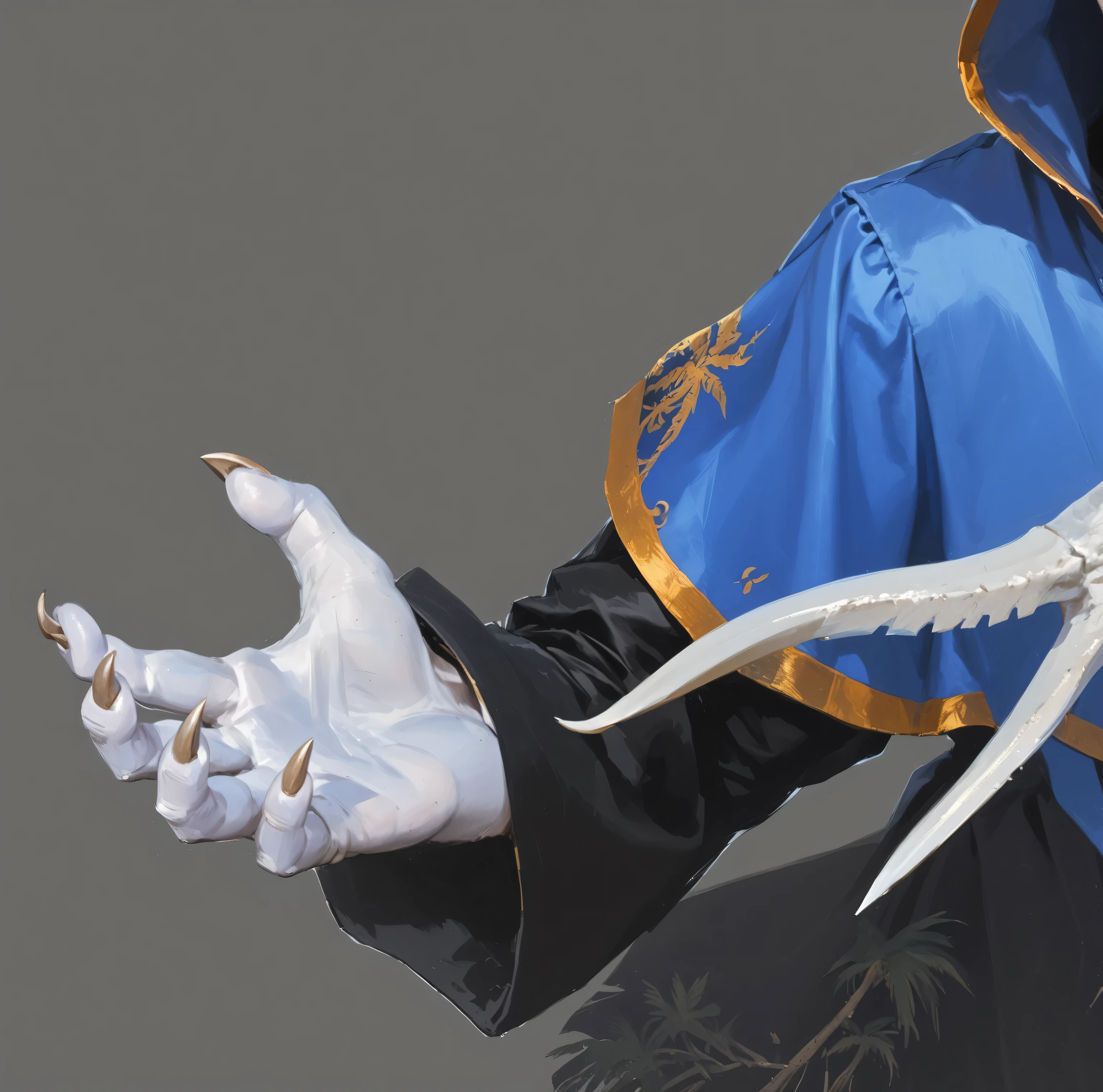 light blue skin human claws,sharp claws,Human palm,Palm upwards ,black large open cuff robe,open sleeve,UE5 Rendering