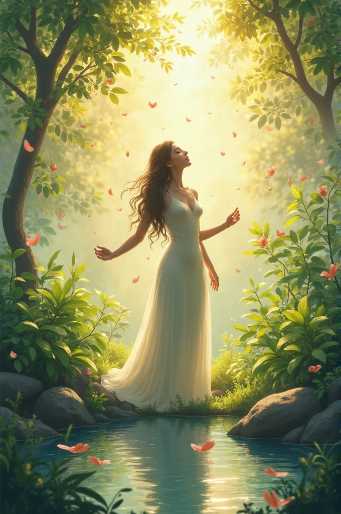 Clean nature, woman without face, that symbolise happiness, freedom, love and positive energy 