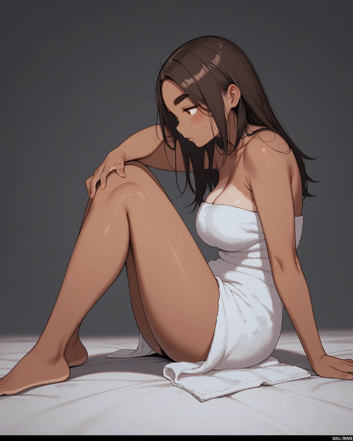 Girl, Mirror selfie, Facing forward, naked, Hide with your arms, Brown Hair, ponytail, masterpiece, Highest quality, Highest quality
