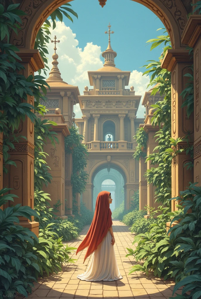 I want you to edit this photo of Ghibli Studio with the addition of an Egyptian girl wearing a hijab

