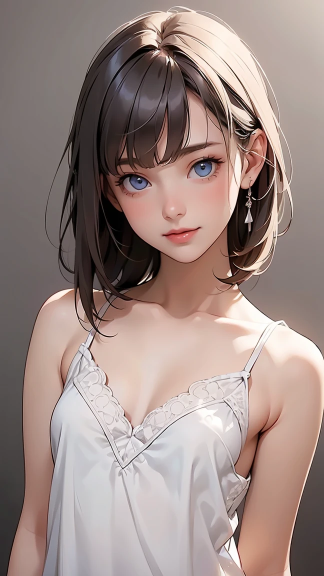 one girl、16talent、Dark green hair、dark green eyes、Hair in the wind、messy hair、pure white background、Dark green clothes、tunic、 film grain、RAW photo、 Ilford HP5, 80mm、highest quality、ultra high resolution、master piece、background blur,Fade out beautifully